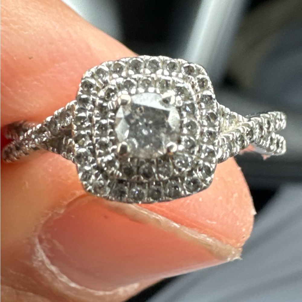 Silver Cushion-Cut Diamond Halo Ring